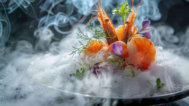 Fresh seafood dish presented on a bed of crushed ice