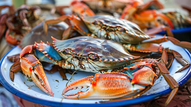 Fresh seafood from the blue crabs plate