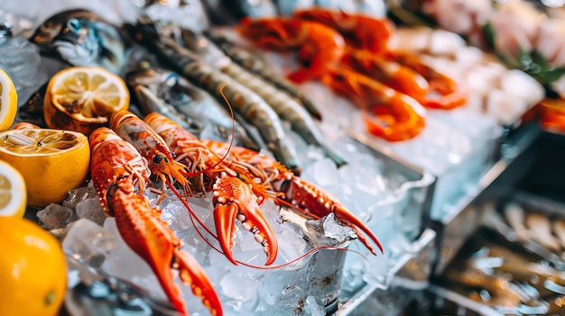 Fresh seafood on ice at a market