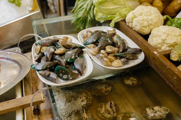 Fresh seafood in the night Thailand market Asian food