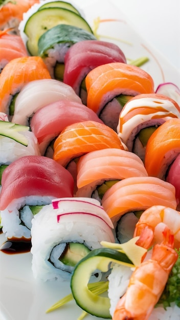 Photo fresh seafood rolled up in maki sushi generated by