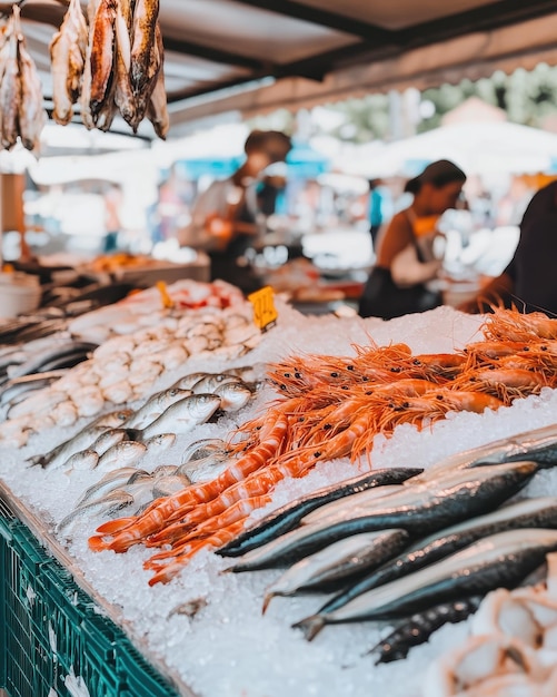 Fresh Seafood Selection at a Coastal Market