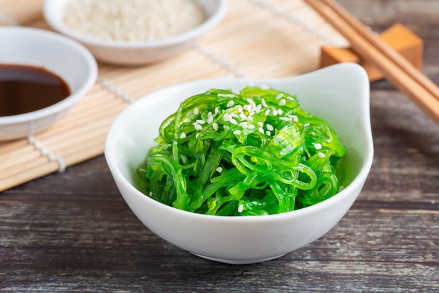 Fresh seaweed salad, healthy vegetarian food.