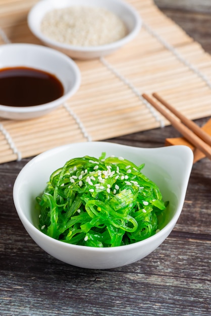 Fresh seaweed salad, healthy vegetarian food.