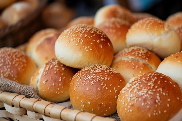 Photo fresh sesame seed buns closeup