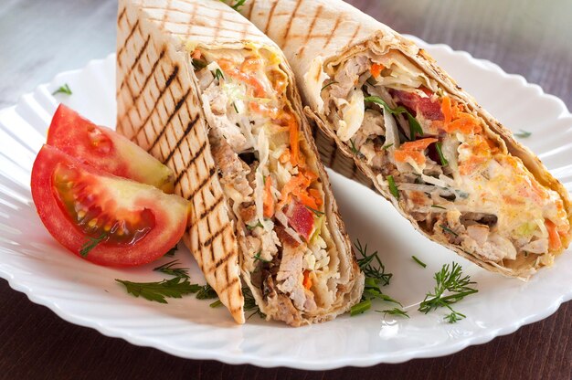 Fresh Shawarma grilled in a white dish