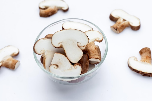 Fresh shiitake mushrooms on white