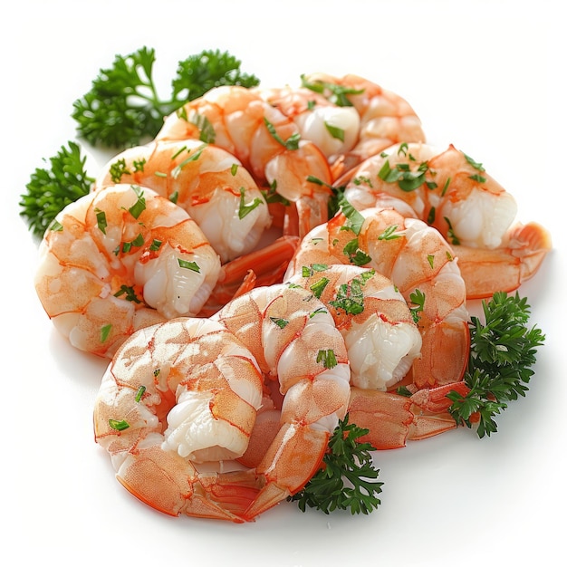 Fresh shrimp tails isolated on white Background