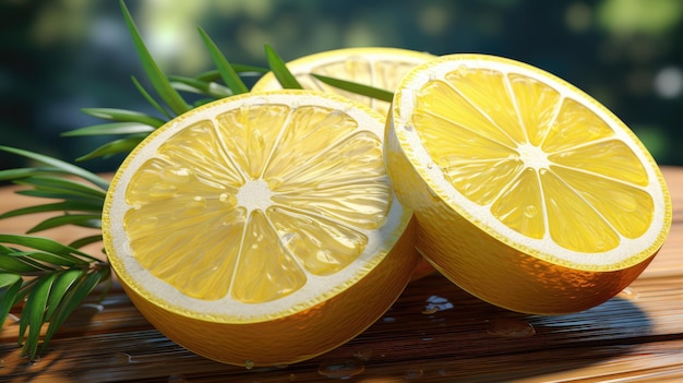 Fresh Slice of Yellow Lemon HD 8K background Wallpaper Stock photographic image