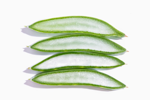 Fresh sliced aloe vera isolated on white background