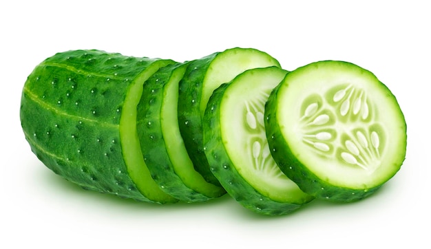 Fresh sliced cucumber isolated on white background