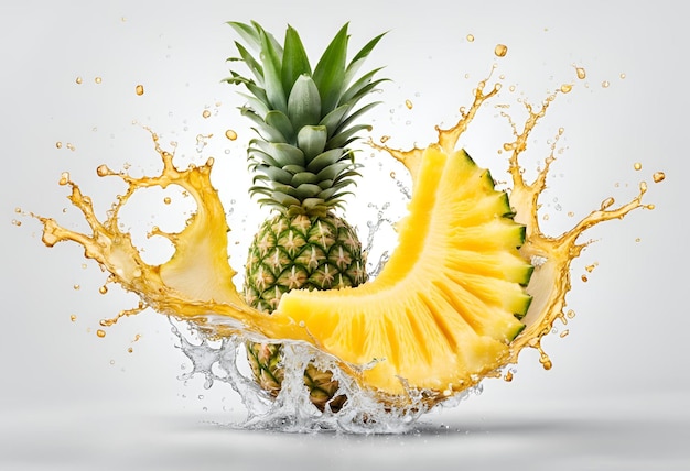 fresh sliced pineapple in water with splashes