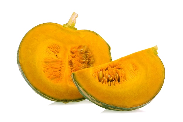 Fresh sliced pumpkin(kabocha squash) isolated on white