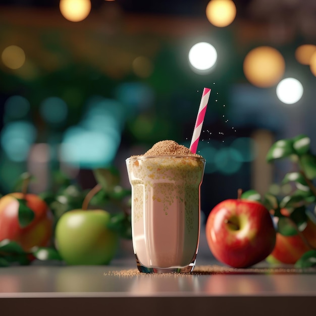 Fresh Smoothie Apple lassi with Apple fruit in studio background restaurant with garden