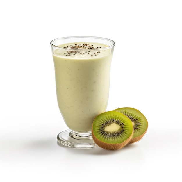 Fresh Smoothie kiwi lassi with kiwi fruit in isolated white background studio shot