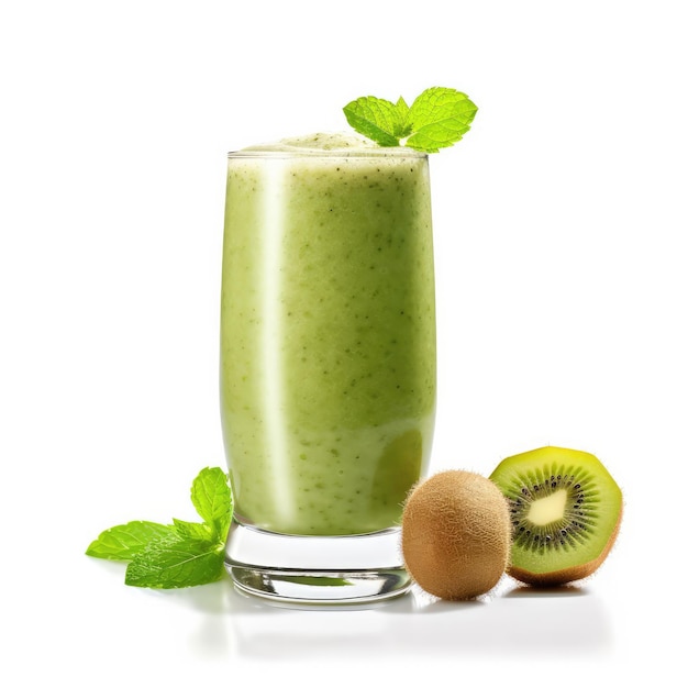 Fresh Smoothie kiwi lassi with kiwi fruit in isolated white background studio shot