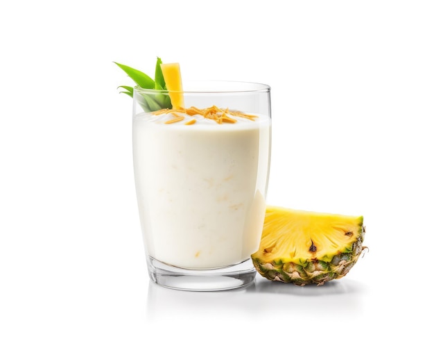 Fresh Smoothie Pineapple lassi with Pineapple fruit in isolated white background studio shot