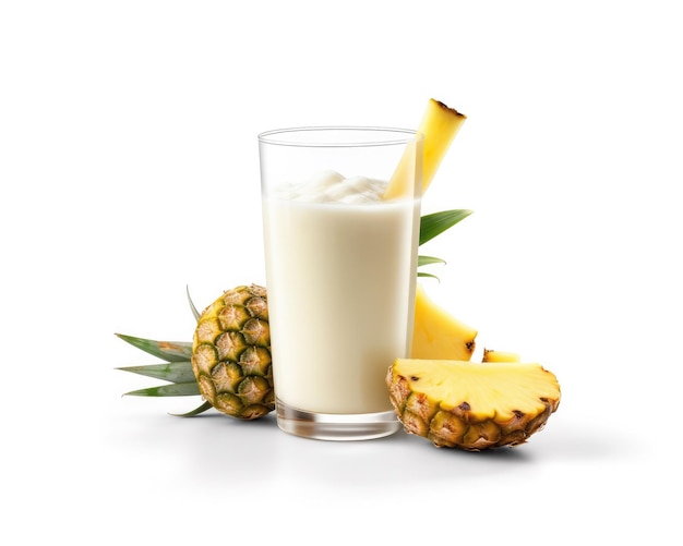 Fresh Smoothie Pineapple lassi with Pineapple fruit in isolated white background studio shot