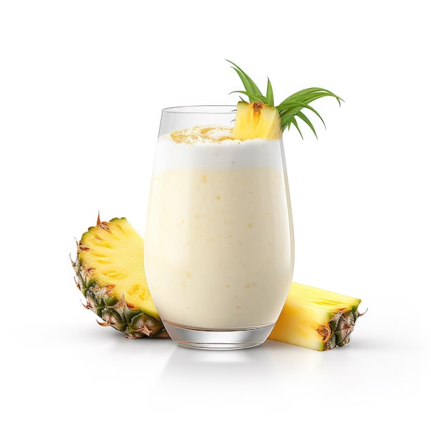 Fresh Smoothie Pineapple lassi with Pineapple fruit in isolated white background studio shot