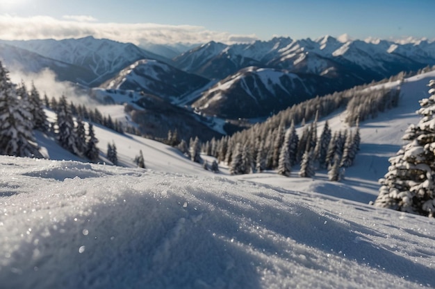 Fresh snowfall at ski resort