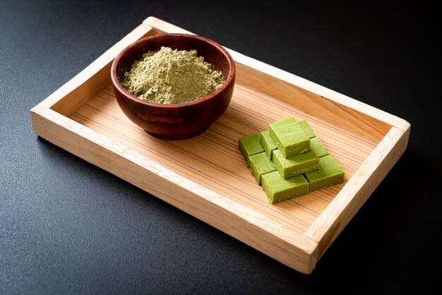 fresh and soft matcha green tea chocolate with matcha green tea powder