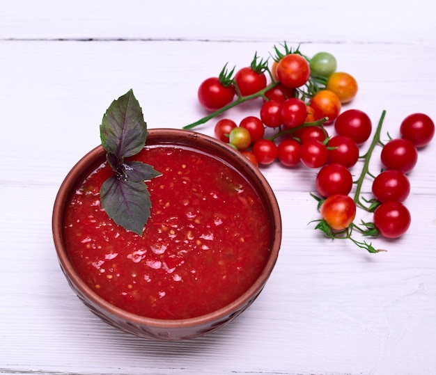 Fresh soup of tomato gazpacho 