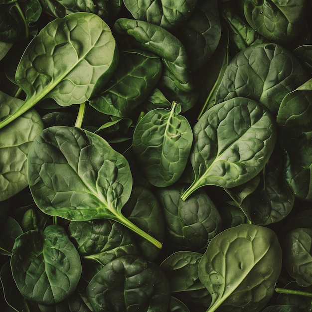 Photo fresh spinach background top view national spinach day