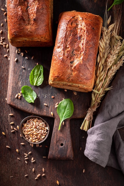 Fresh spinach bread freshly baked and sliced