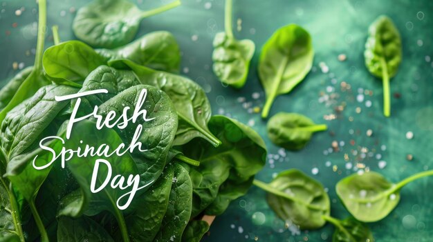 Photo fresh spinach leaves scattered on green background