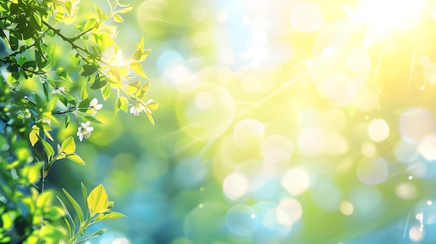 Photo a fresh spring blue sunny sky background with a blurred warm sunny glow