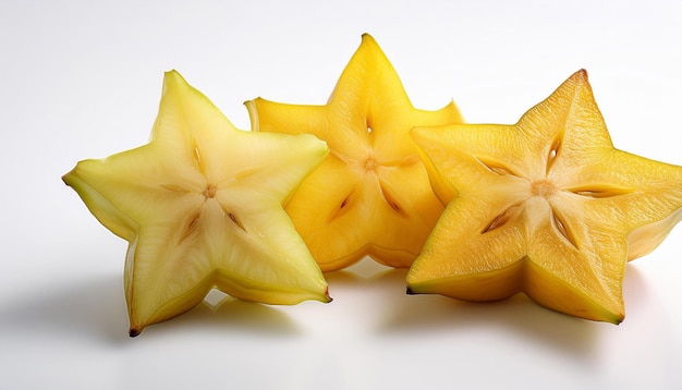 Photo fresh starfruit slices on white background