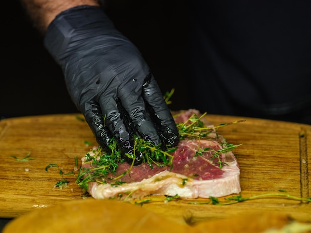 Fresh steak in the kitchen