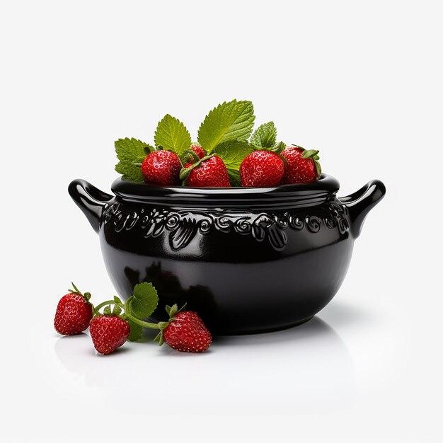 Fresh Strawberries in Black Pot