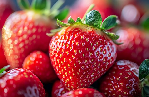 Fresh strawberries close up shot Isolated with green leaves