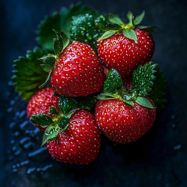 Fresh strawberries close up shot Isolated with green leaves