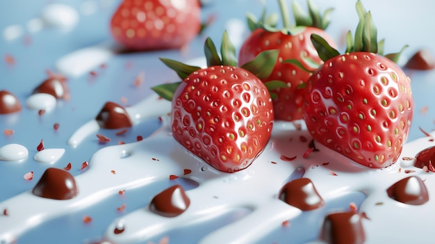 Fresh strawberries with chocolate and milk generative ai