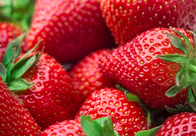 Fresh strawberry background ripe in closeup