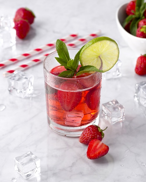 Fresh strawberry cocktail with mint and lime.