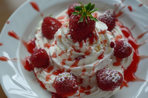 Fresh strawberry dessert with whipped cream