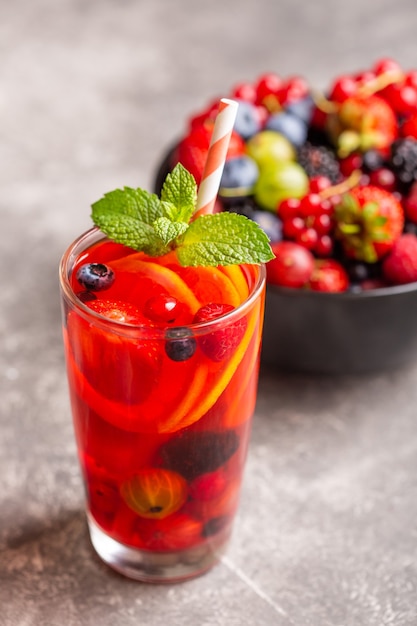 Fresh summer berry drink with lemonnd mint.