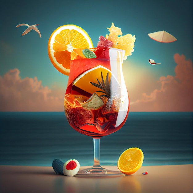 Fresh summer cocktail Illustration Generative AI