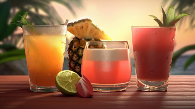 Fresh summer cocktail set Illustration AI Generative