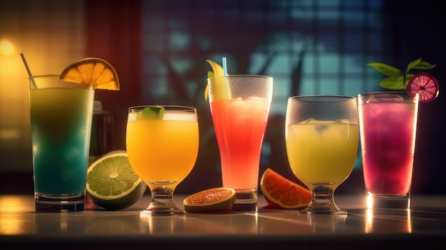 Fresh summer cocktail set Illustration AI Generative