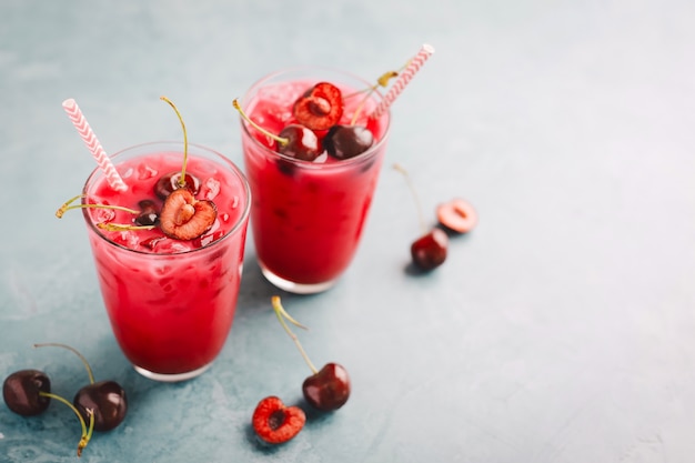 Fresh summer cocktail with cherries