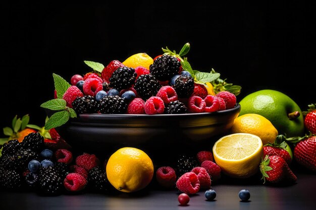 Fresh summer fruits on bowls