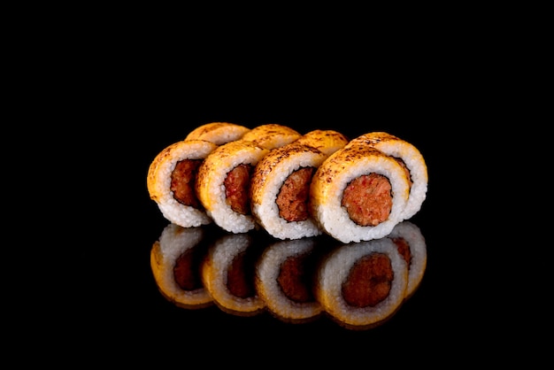 Fresh sushi rolls prepared from the best varieties of fish and seafood