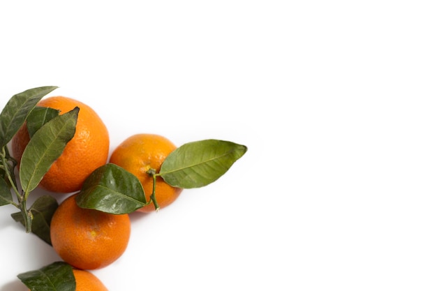 Fresh tangerines on a white background Top view flat lay