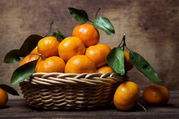 Fresh tangerines with leafs