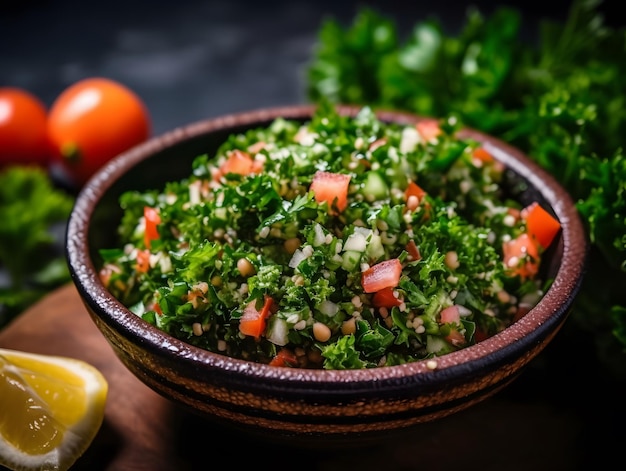 Fresh and tangy tabbouleh salad with parsley and tomatoes Generative AI