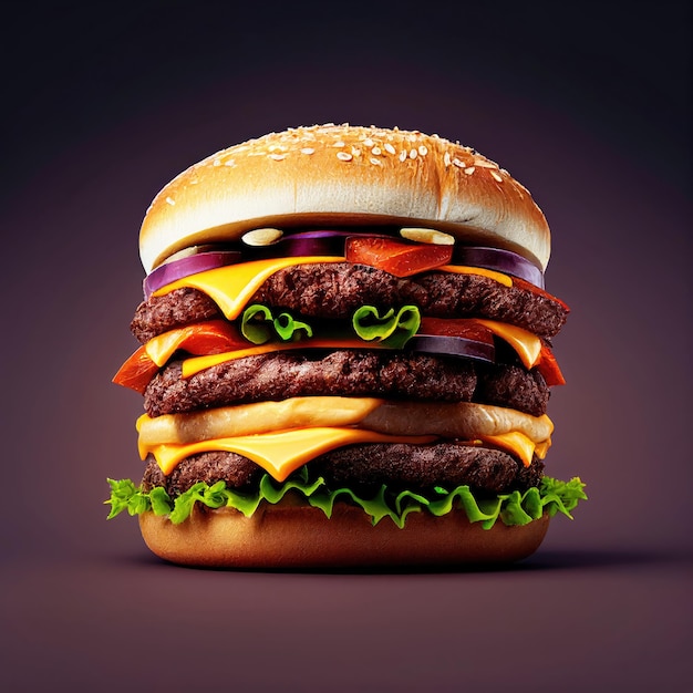 Fresh Tasty Big Hamburger or Cheeseburger Generative Ai Art Delicious Homemade Burger of Beef Cheese and Vegetables Fat Unhealthy Food Closeup View